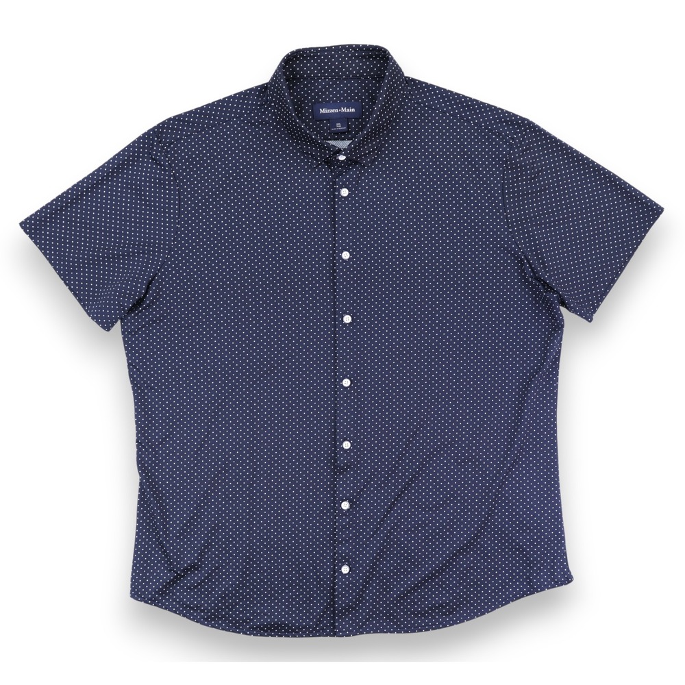 Mizzen+Main Shirt Mens 2XL Trim Blue Dotted Short Sleeve Button Up Stretch
